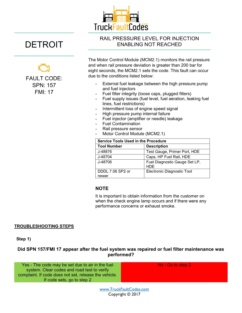 SPN 157 FMI 17 — Detroit MCM2.1 rail pressure injection enabling - preview page 1 of 6