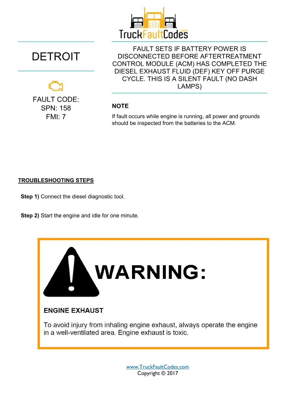 SPN 158 FMI 7 — Detroit ACM DEF key-off purge silent fault | PDF - preview page 1 of 2