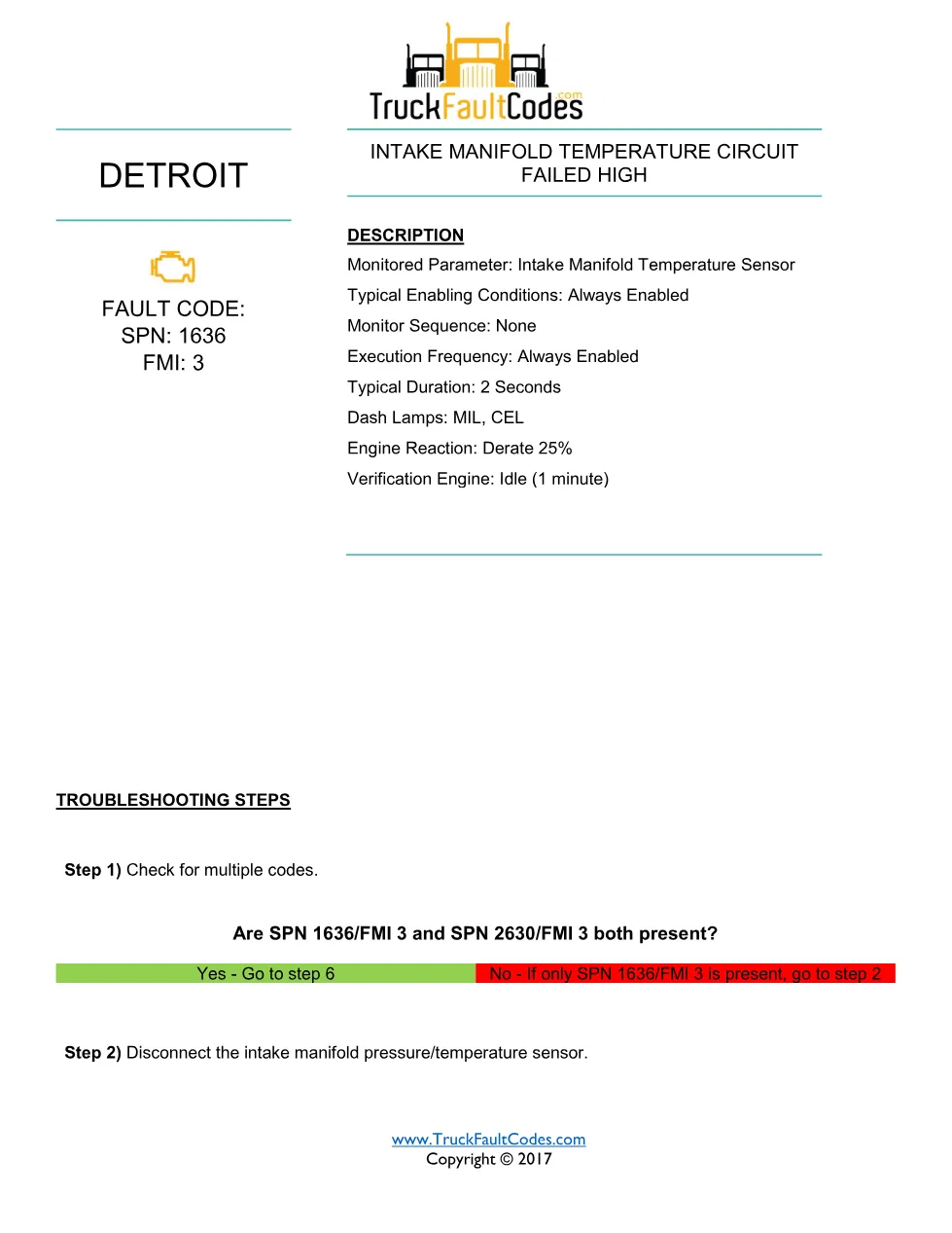 SPN 1636 FMI 3 — Intake Manifold Temperature Circuit Failed High - preview page 1 of 2