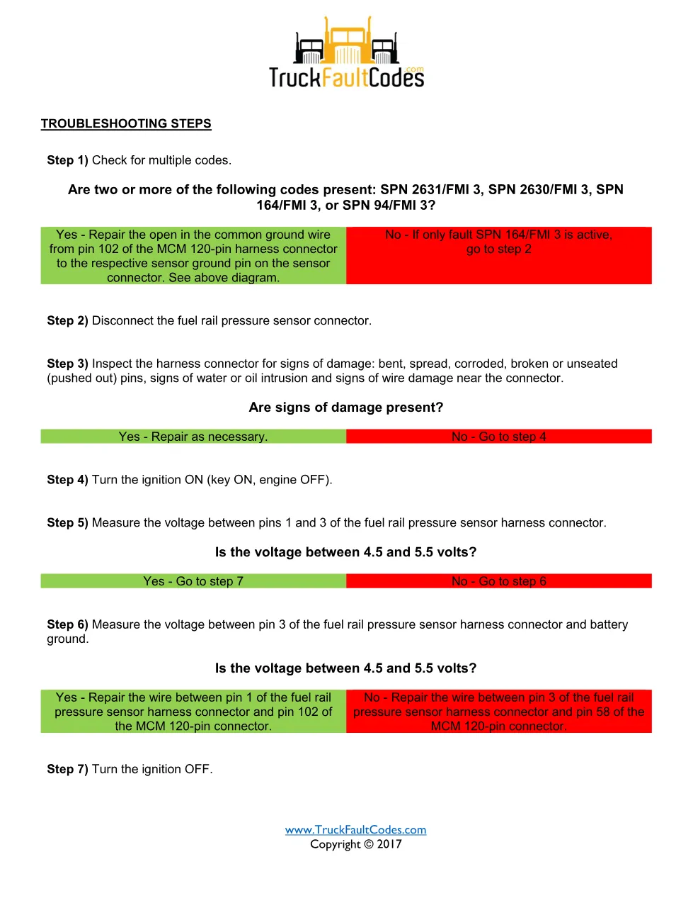 SPN 164 FMI 3 — Fuel Rail Pressure Sensor Circuit Failed High - preview page 2 of 3