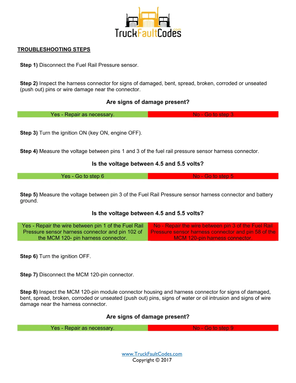 SPN 164 FMI 5 — Fuel Rail Pressure Sensor Circuit Failed Open - preview page 2 of 3