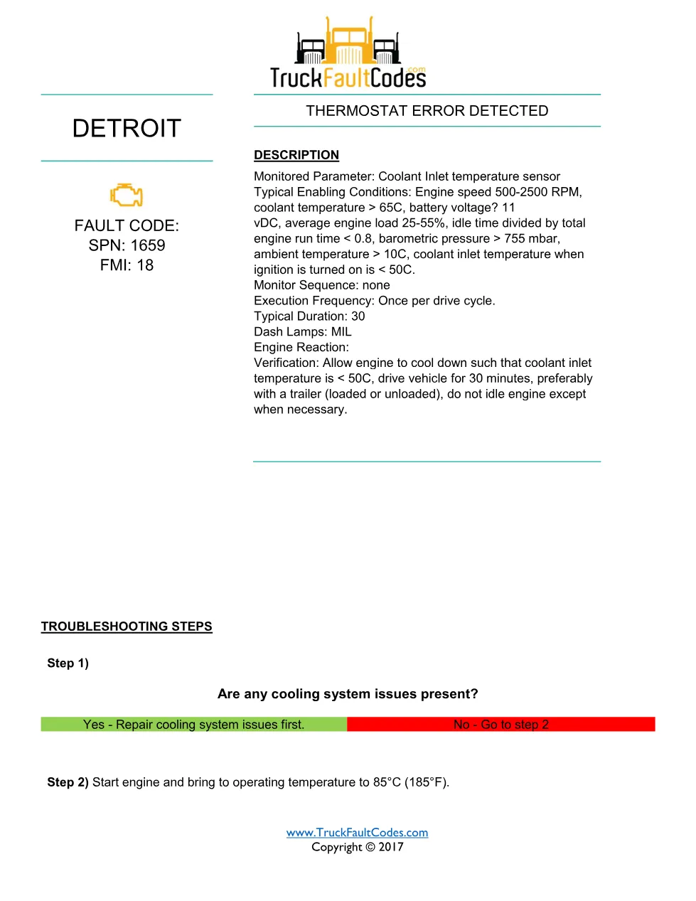 SPN 1659 FMI 18 — Thermostat Error Detected — Detroit DD-Series - preview page 1 of 3