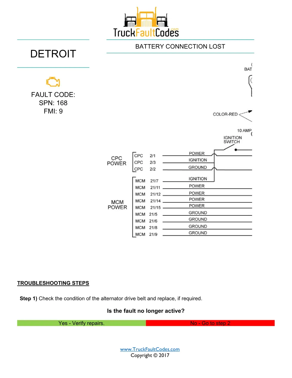 SPN 168 FMI 9 — Battery Connection Lost — Detroit DD Series - preview page 1 of 3