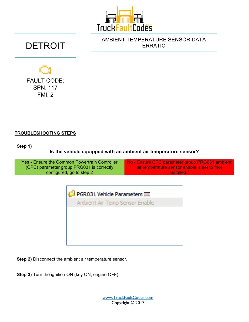 SPN 171 FMI 2 — Ambient Temperature Sensor Data Erratic — Detroit - preview page 1 of 2