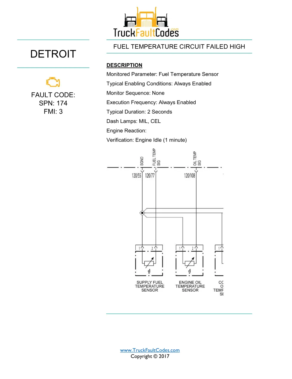 SPN 174 FMI 3 — Detroit DD Series FUEL Temperature Circuit Failed - preview page 1 of 3