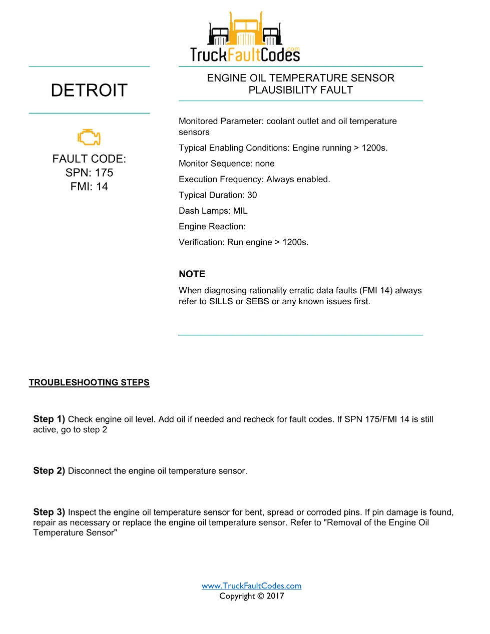 SPN 175 FMI 14 — Detroit DD Series Diagnostic Trouble Code Fault - page 1 is available after signing in