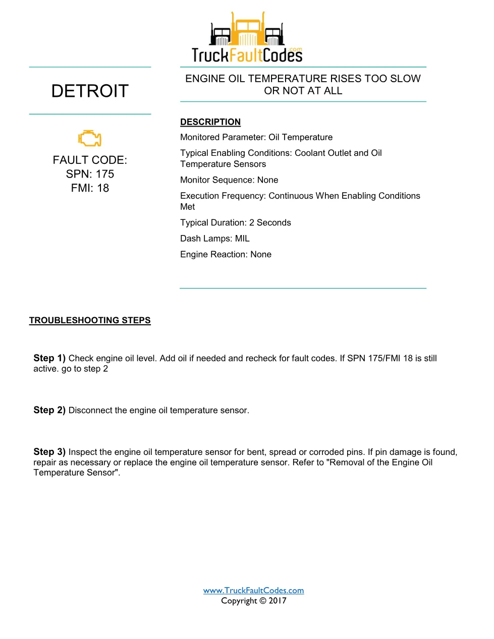 SPN 175 FMI 18 — Detroit DD Series Diagnostic Trouble Code Fault - page 1 is available after signing in