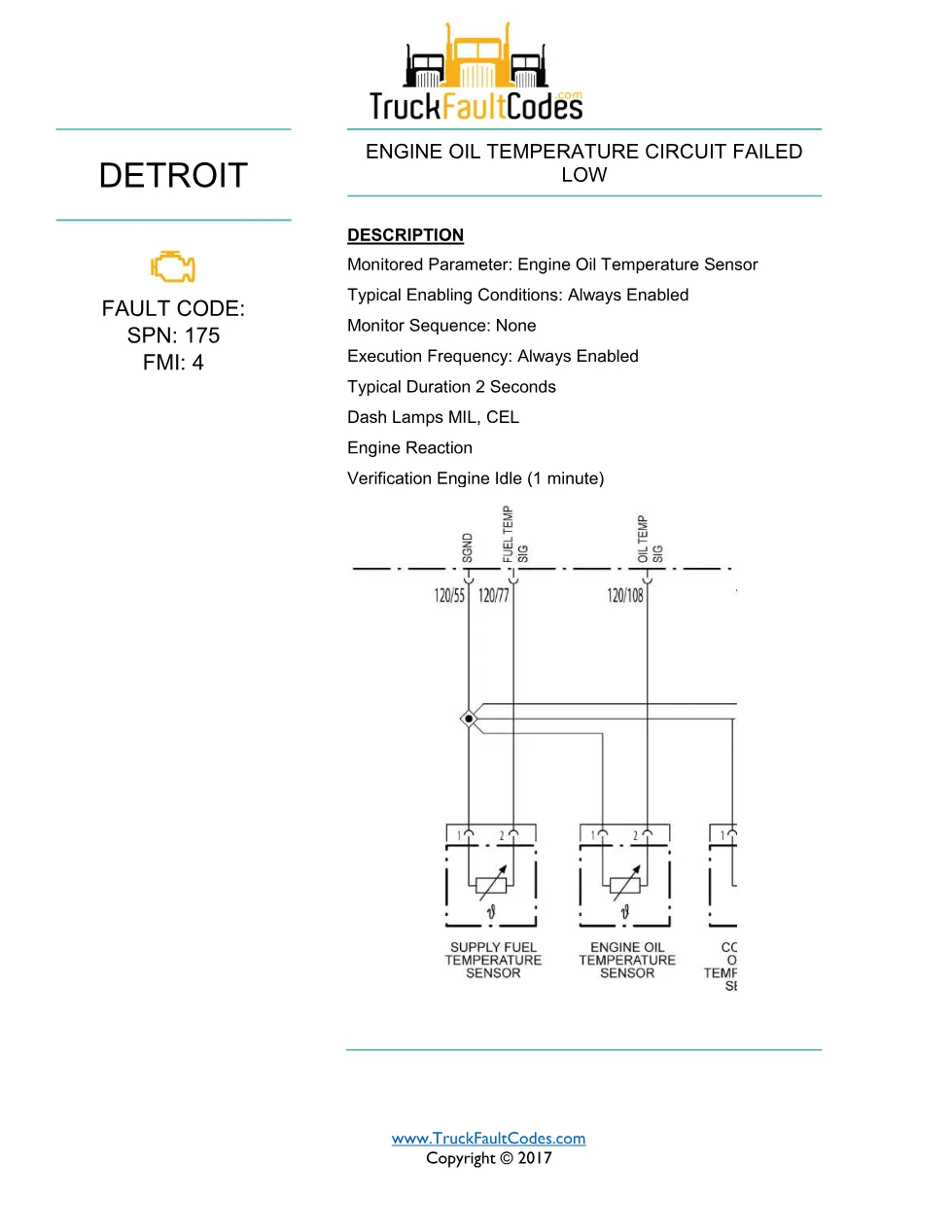 SPN 175 FMI 4 — Detroit DD Series Diagnostic Trouble Code Fault - preview page 1 of 2