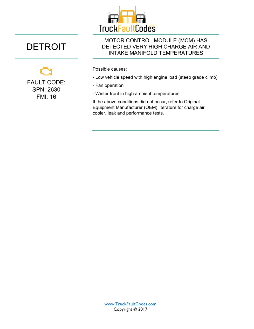 SPN 2630 FMI 16 – Detroit DD-Series Very High Charge Air and - page 1 is available after signing in