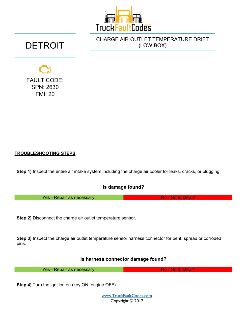 SPN 2630 FMI 20 – Detroit DD-Series Charge Air Outlet Temperature - preview page 1 of 2