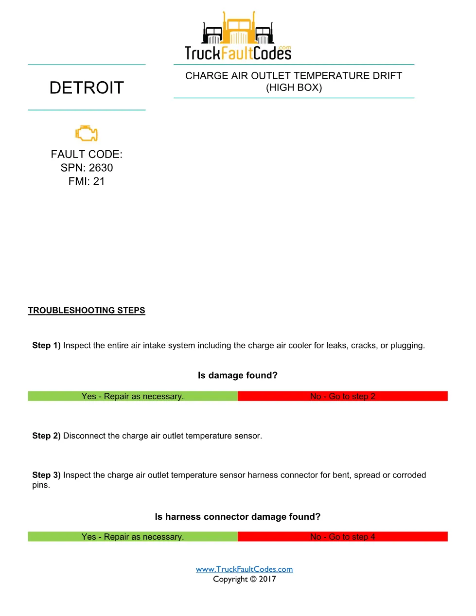 SPN 2630 FMI 21 – Detroit DD-Series Charge Air Outlet Temperature - preview page 1 of 2