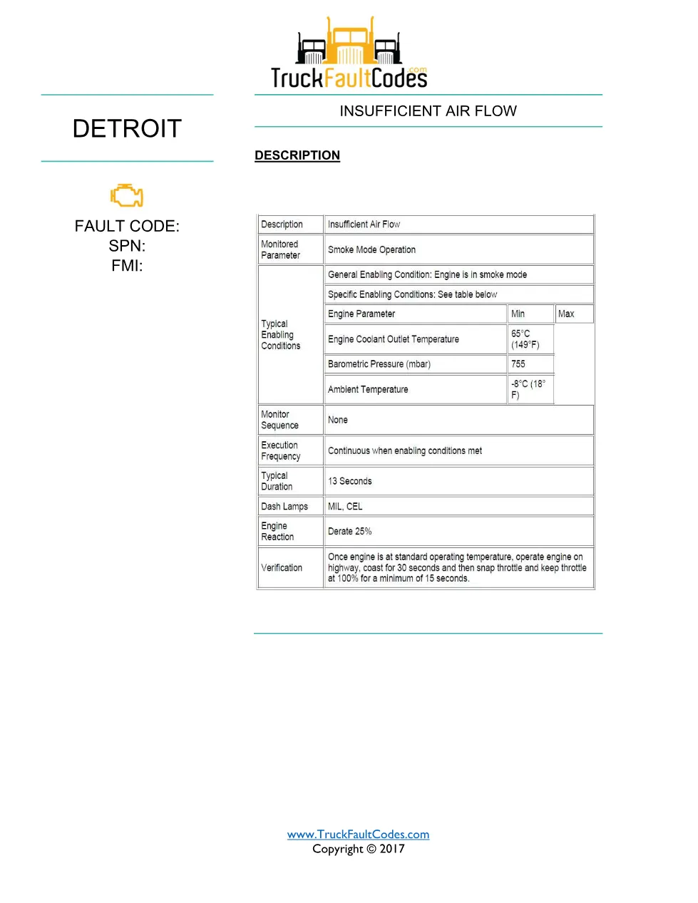 SPN 2631 FMI 1 – Detroit DD-Series Insufficient Air Flow (PDF, 6 - preview page 1 of 6