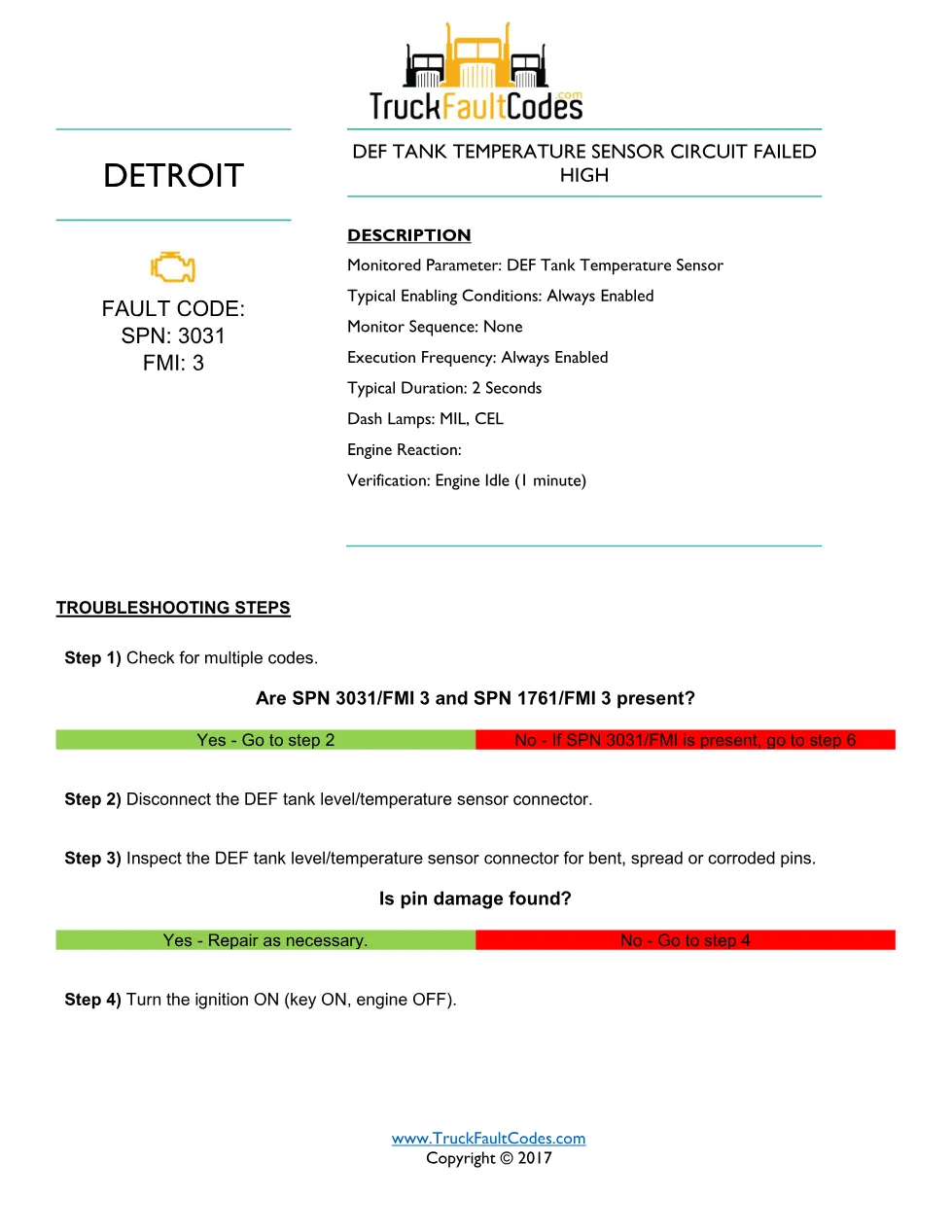 SPN 3031 FMI 3 – Detroit DD Series DEF Tank Temperature Sensor - preview page 1 of 2