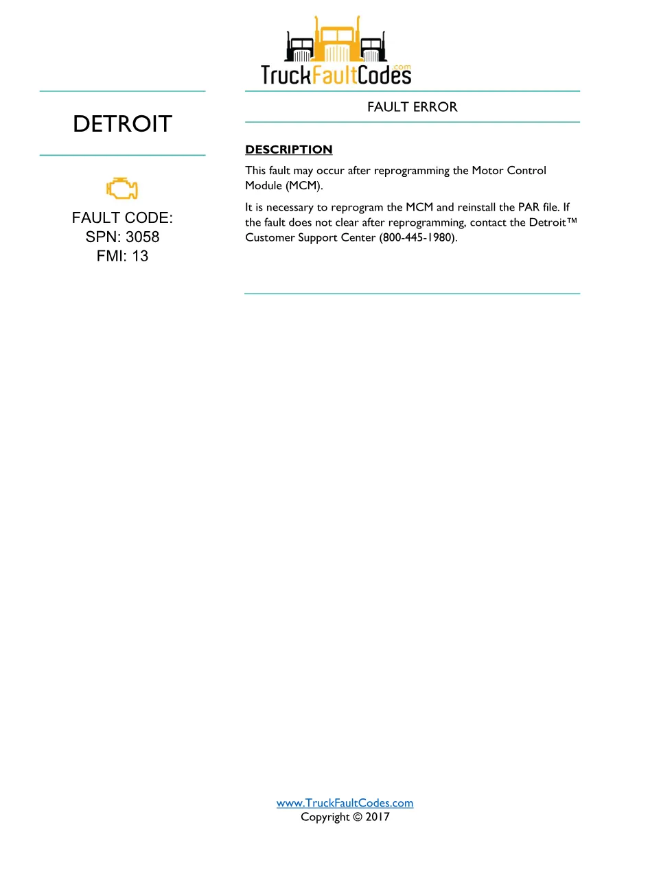 SPN 3058 FMI 13 – Detroit DD Series Fault Error After MCM – Guide - page 1 is available after signing in