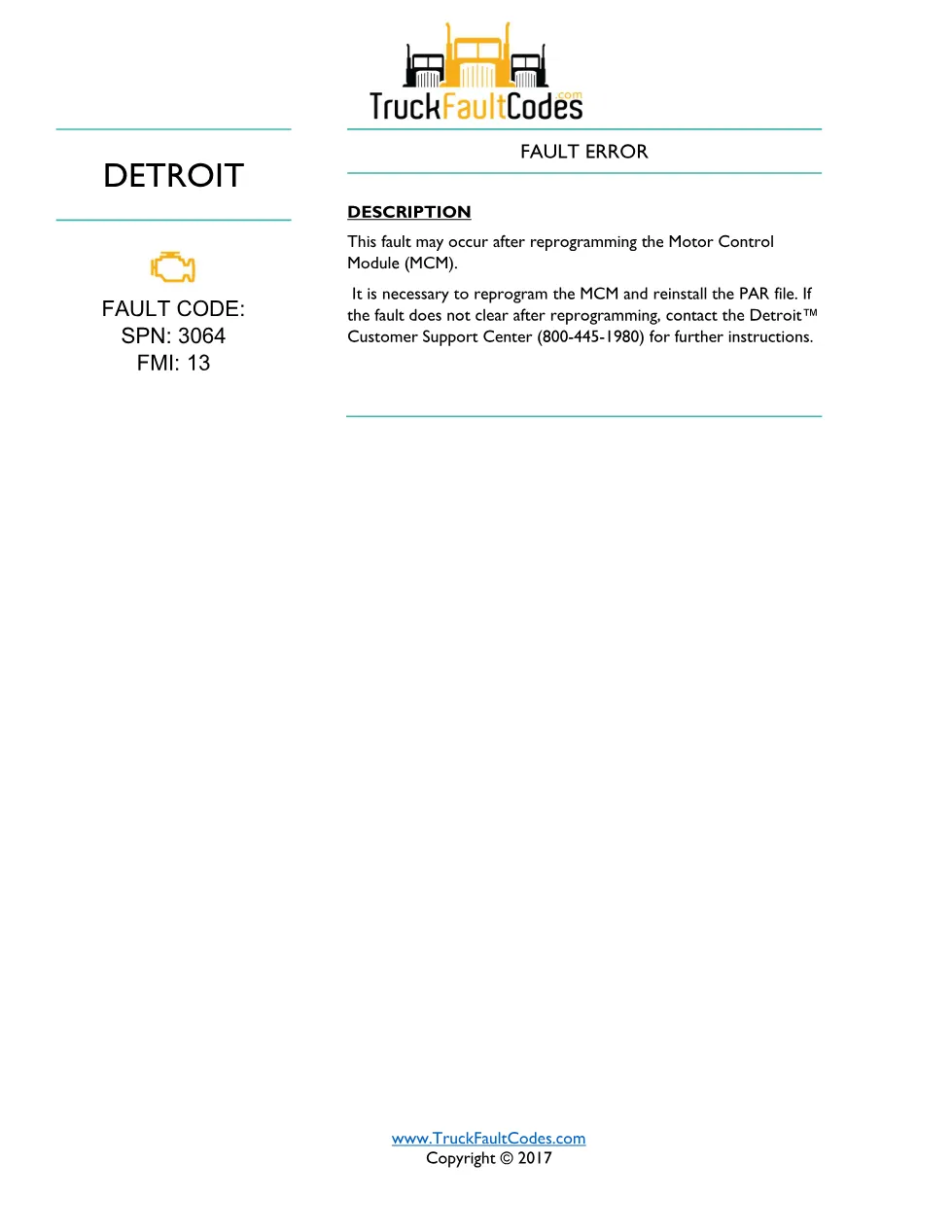 SPN 3064 FMI 13 – Detroit DD Series Fault Error After MCM – Guide - page 1 is available after signing in