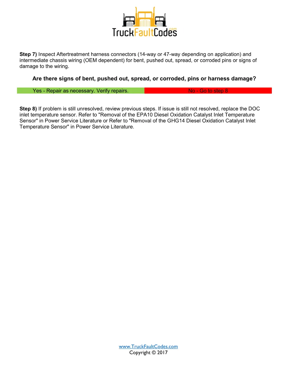 SPN 3242 FMI 4 — DOC Inlet Temperature Sensor Failed Low – Guide - page 2 is available after signing in