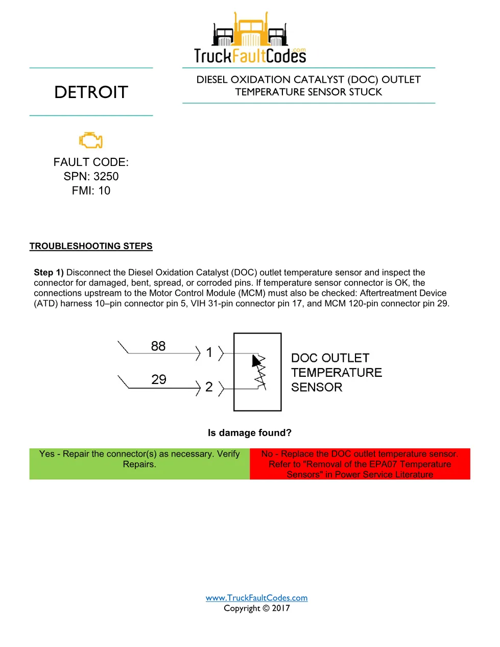 SPN 3250 FMI 10 — Detroit DD Series DOC Outlet Temperature Sensor - page 1 is available after signing in