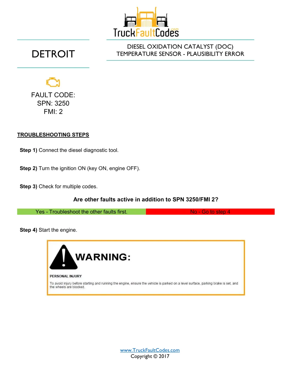 SPN 3250 FMI 2 — Detroit DD Series DOC Temperature Sensor – Guide - preview page 1 of 6