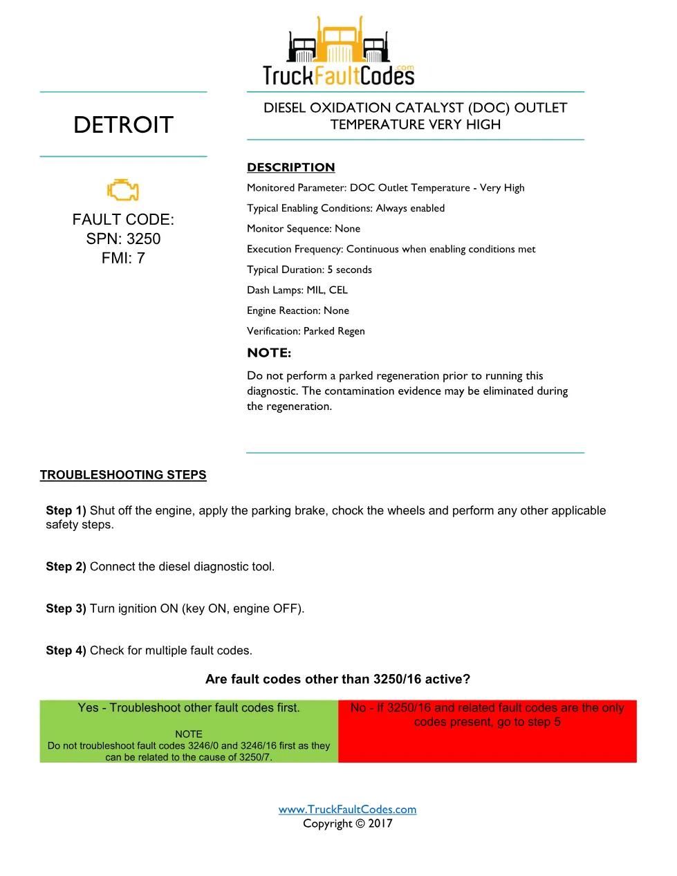 SPN 3250 FMI 7 — Detroit DD Series DOC Outlet Temperature Very - preview page 1 of 6