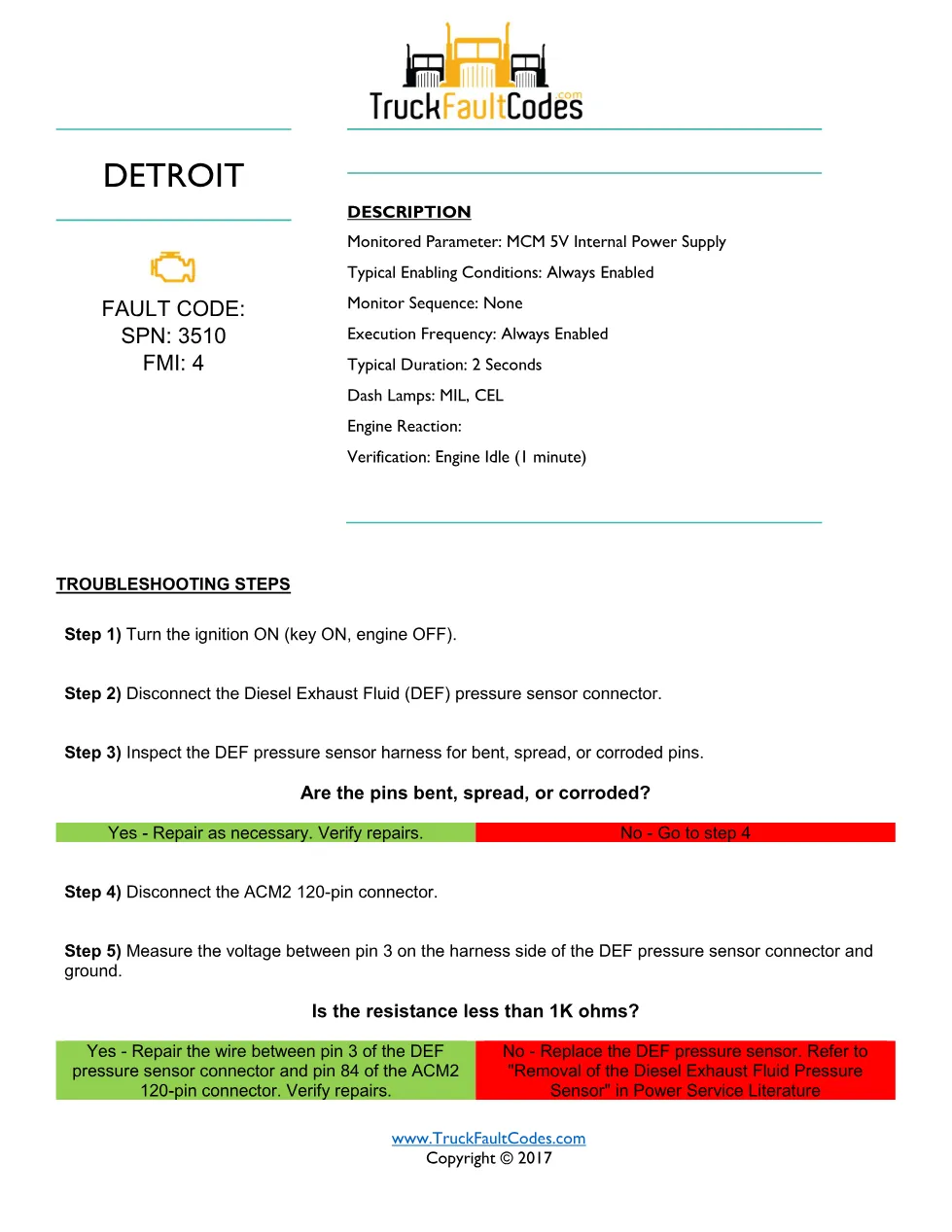 SPN 3510 EPA10 sensor — Detroit DD Series 5V Sensor Supply - page 1 is available after signing in