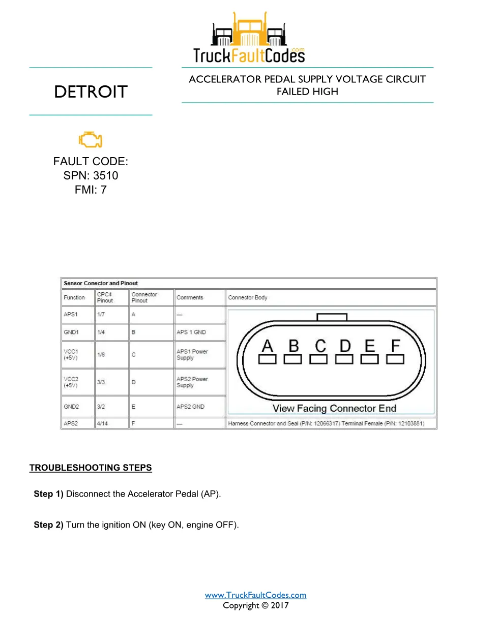 SPN 3510 FMI 7 — Detroit DD Series Accelerator Pedal Supply - preview page 1 of 3