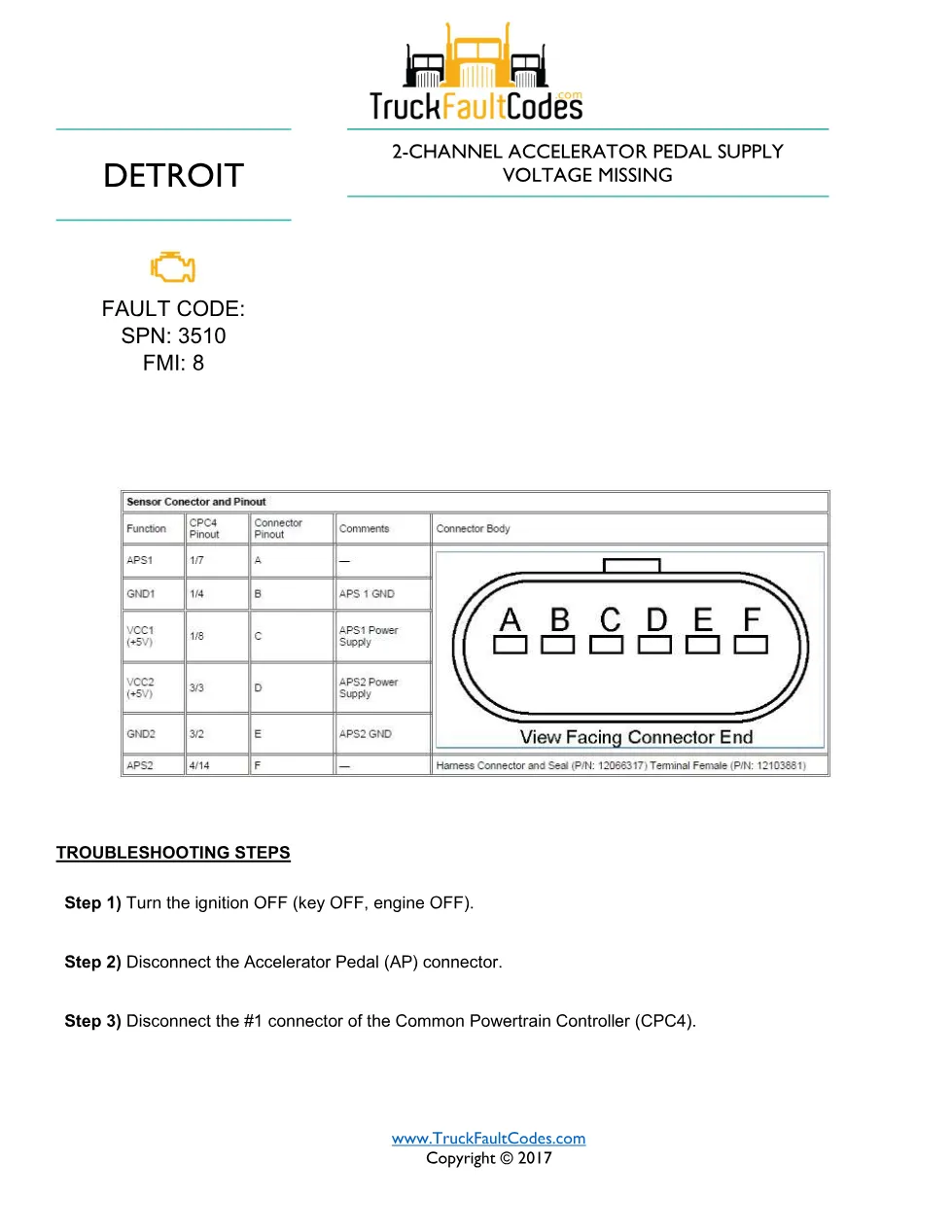 SPN 3510 FMI 8 — Detroit DD Series 2-Channel Accelerator Pedal - preview page 1 of 3