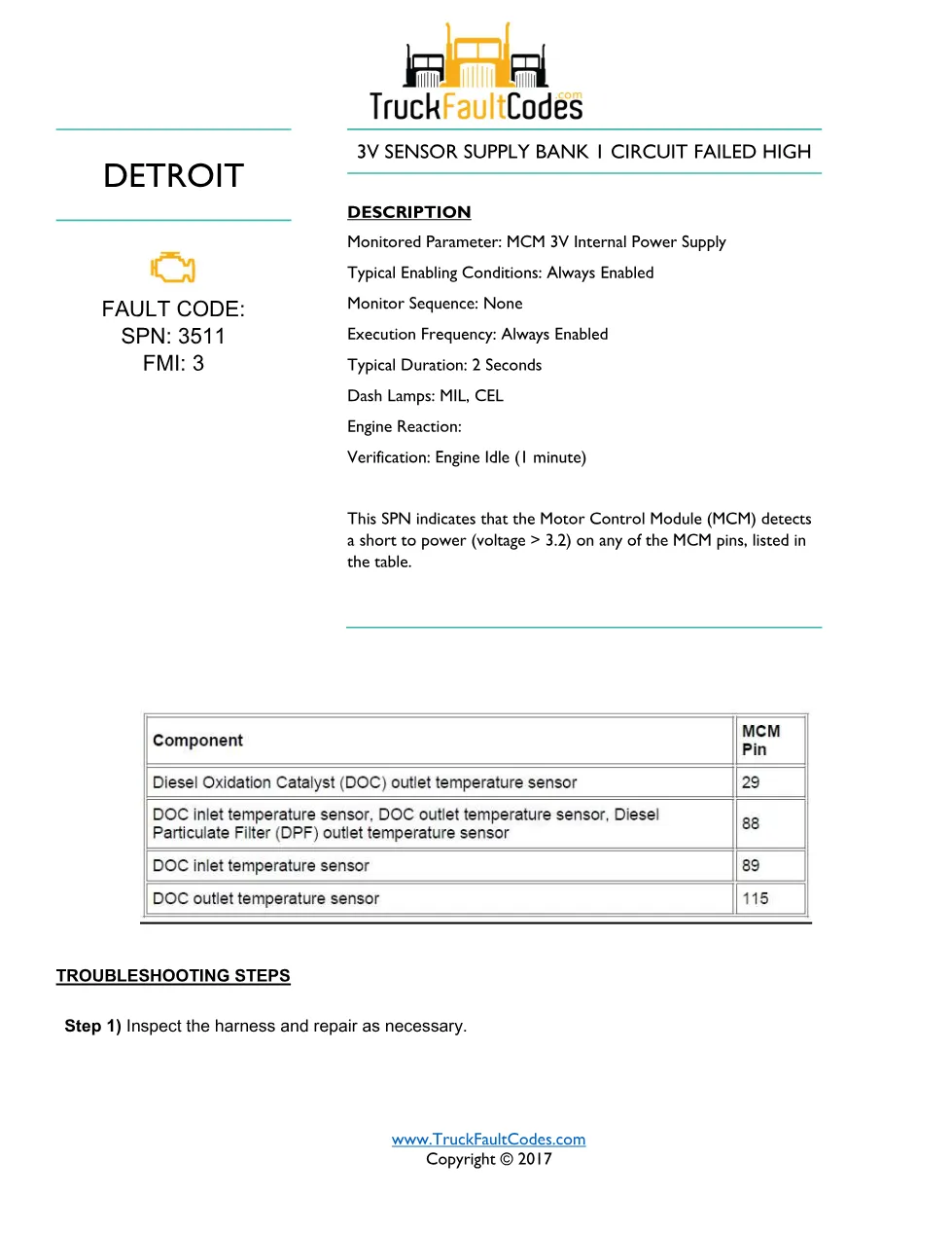 SPN 3511 EPA10 GHG14 — Detroit DD Series 3V Sensor Supply Bank 1 - page 1 is available after signing in