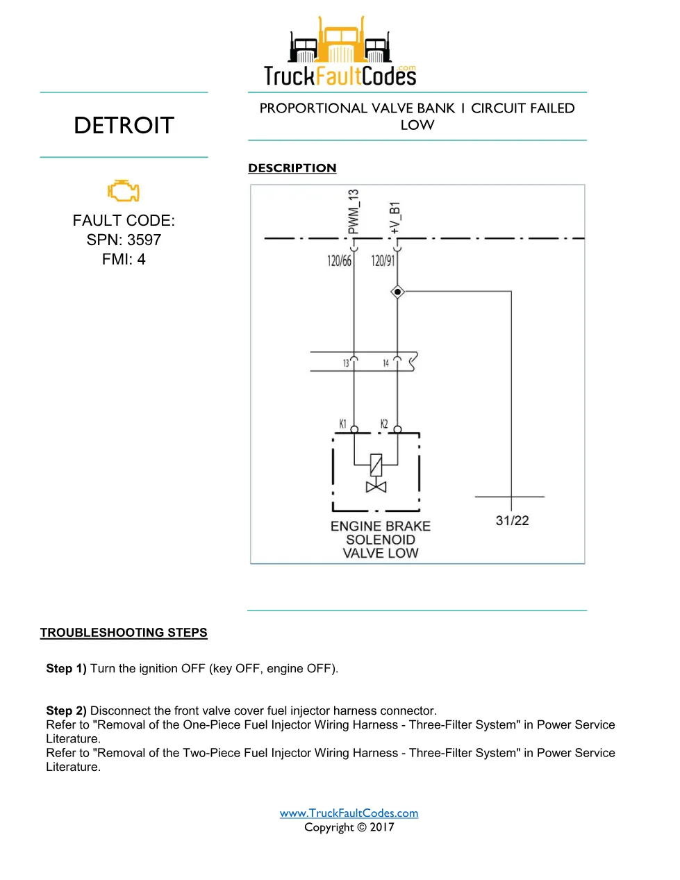 SPN 3597 FMI 4 — Detroit DD Series Fuel Injector Harness Circuit - preview page 1 of 3