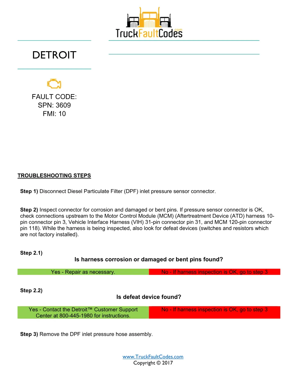 SPN 3609 FMI 10 — Detroit DD Series DPF inlet pressure sensor DTC - preview page 1 of 3