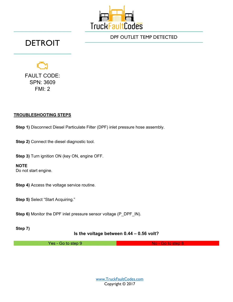 SPN 3609 FMI 2 — Detroit DD Series DPF inlet pressure sensor DTC - preview page 1 of 3