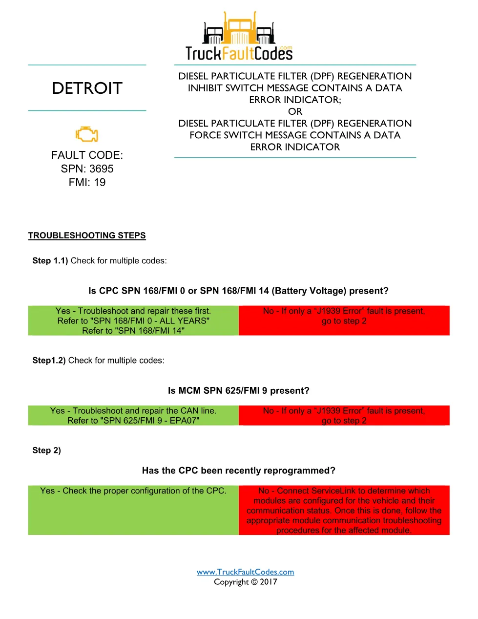 SPN 3695 FMI 19 — Detroit DD Series all model years DTC Sheet - page 1 is available after signing in