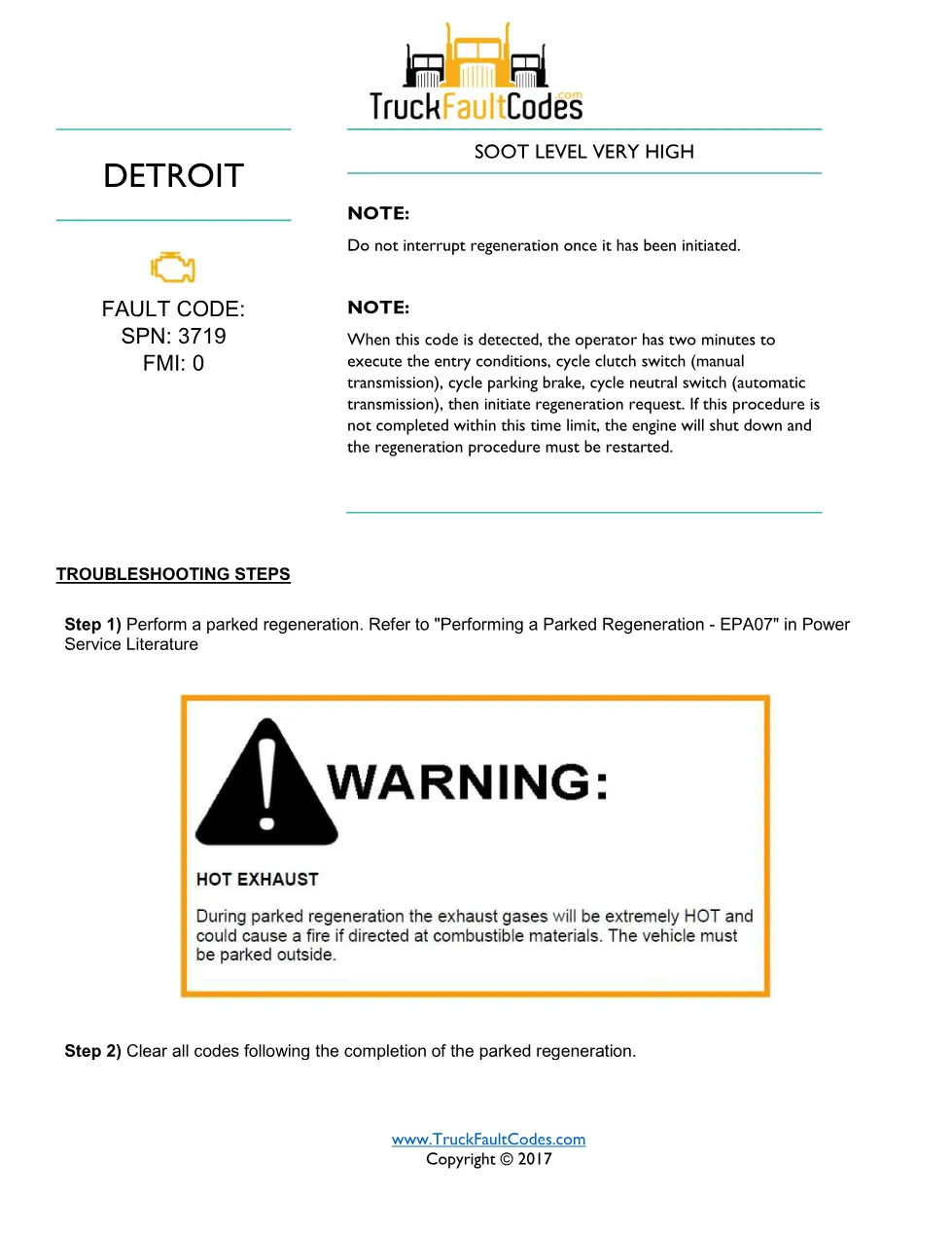 SPN 3719 FMI 0 — Detroit DD Series all model years DTC Sheet - page 1 is available after signing in