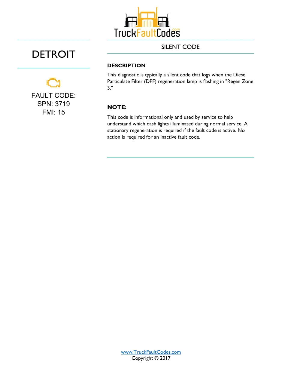 SPN 3719 FMI 15 — Detroit DD Series all model years DTC Sheet - page 1 is available after signing in