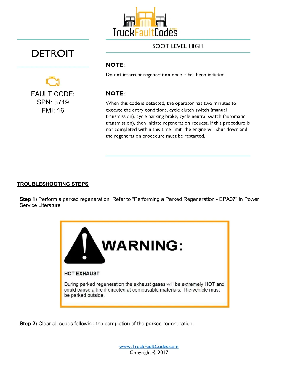 SPN 3719 FMI 16 — Detroit DD Series all model years DTC Sheet - page 1 is available after signing in