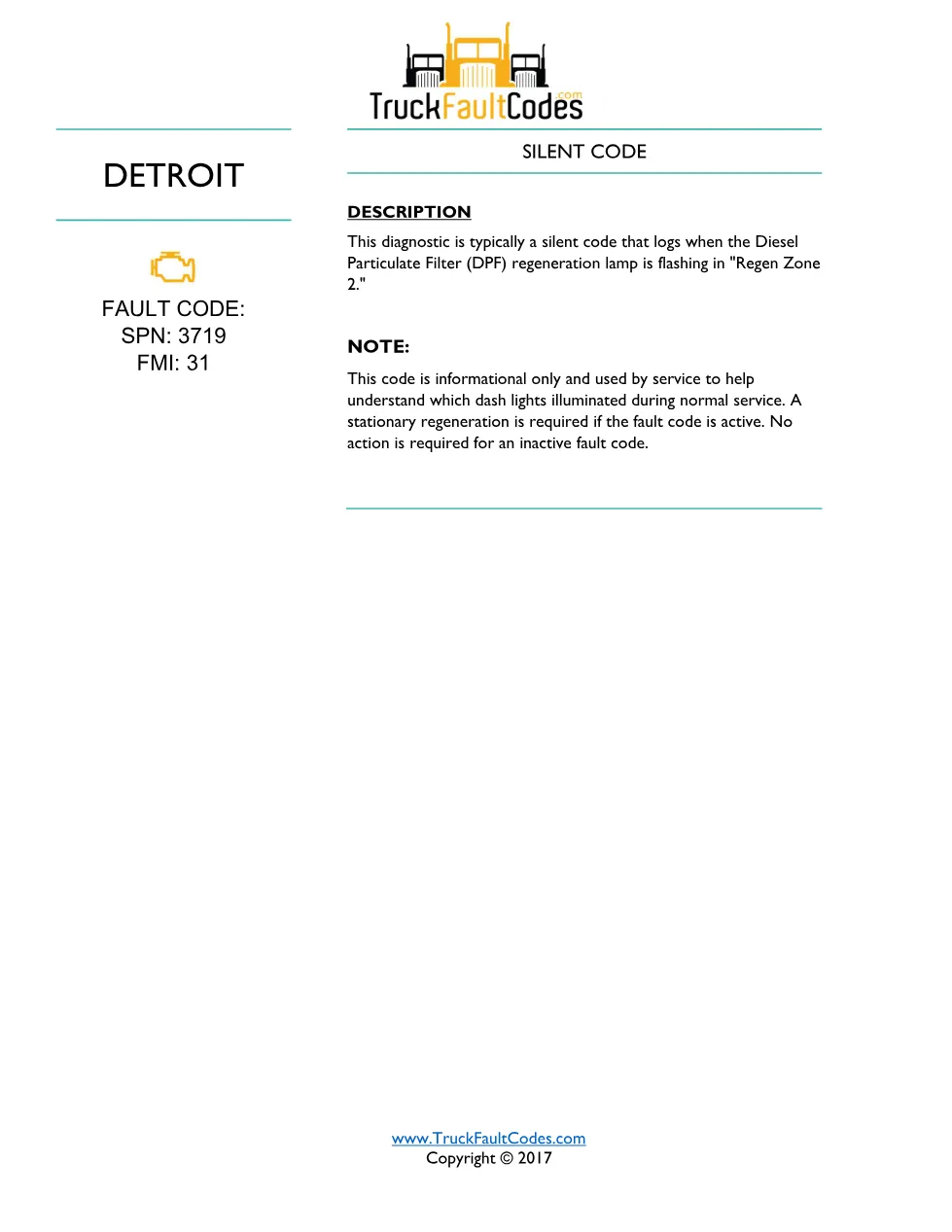 SPN 3719 FMI 31 — Detroit DD Series all model years DTC Sheet - page 1 is available after signing in