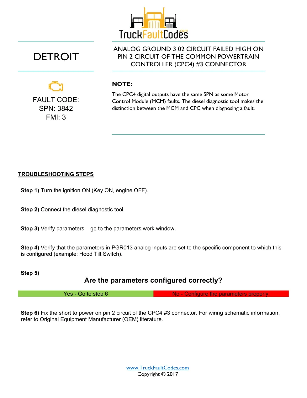 SPN 3842 FMI 3 — Detroit DD Series Fault Code (CPC4 Analog - page 1 is available after signing in