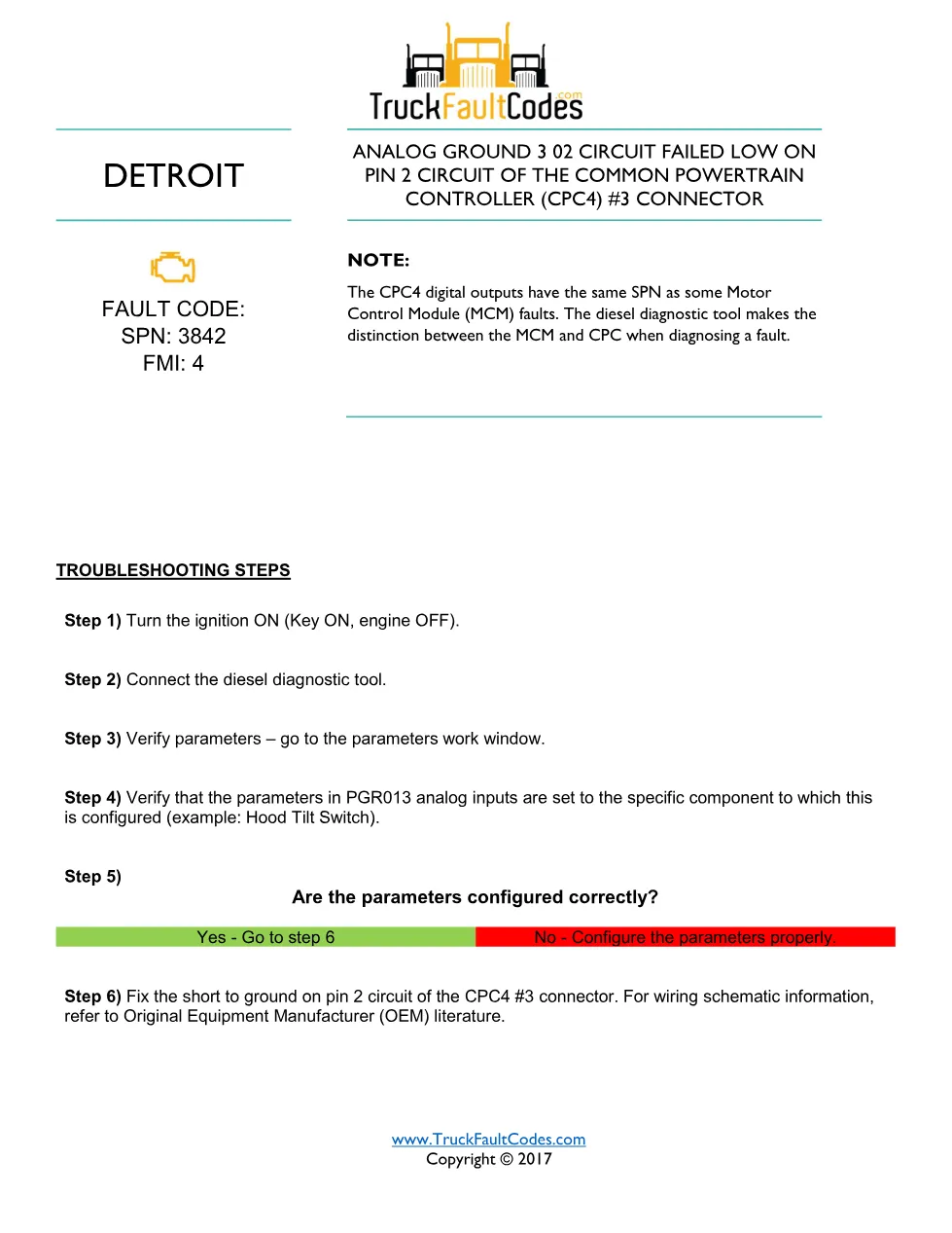 SPN 3842 FMI 4 — Detroit DD Series Fault Code (CPC4 Analog - page 1 is available after signing in