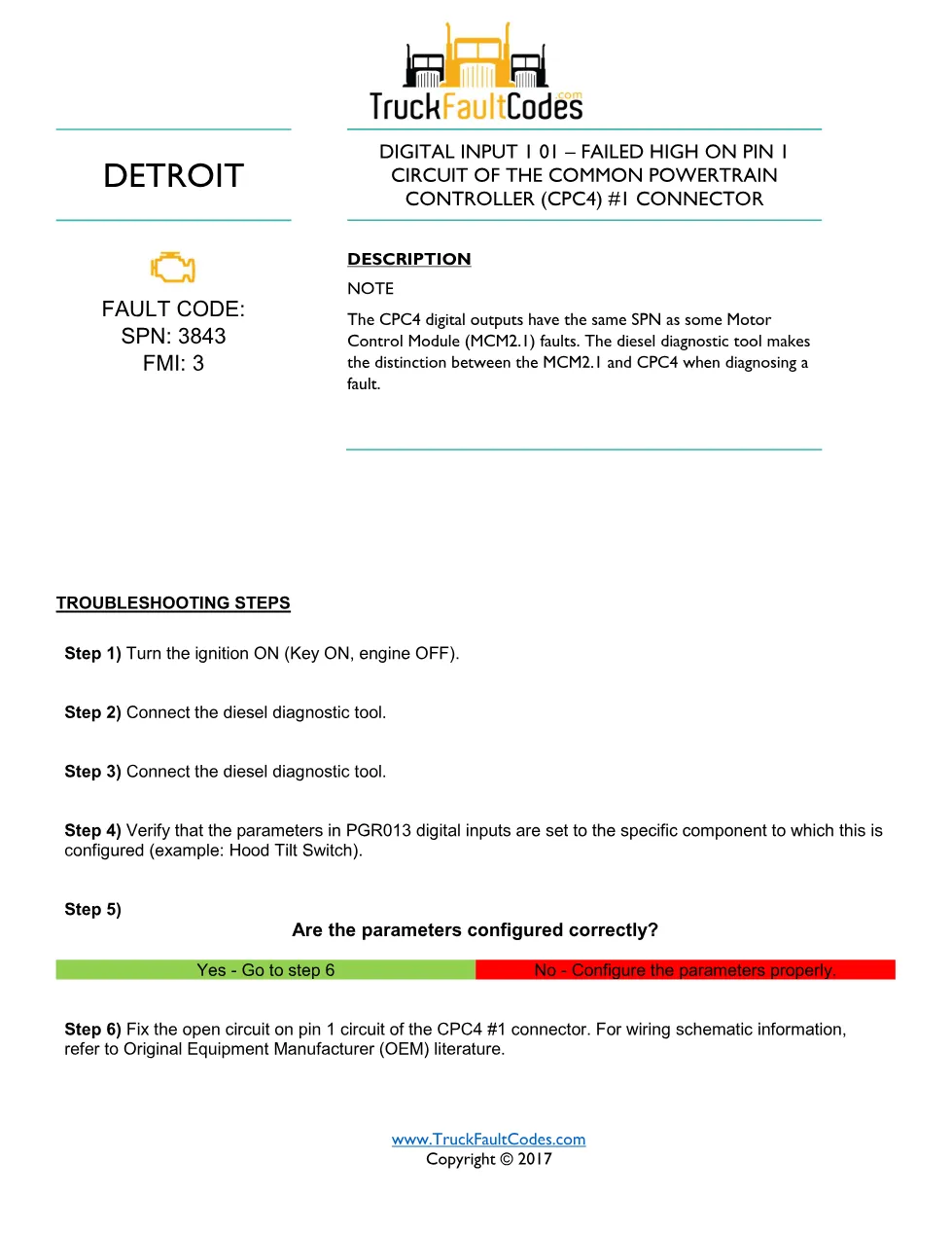 SPN 3843 FMI 3 — Detroit DD Series Fault Code (CPC4 Digital - preview page 1 of 2