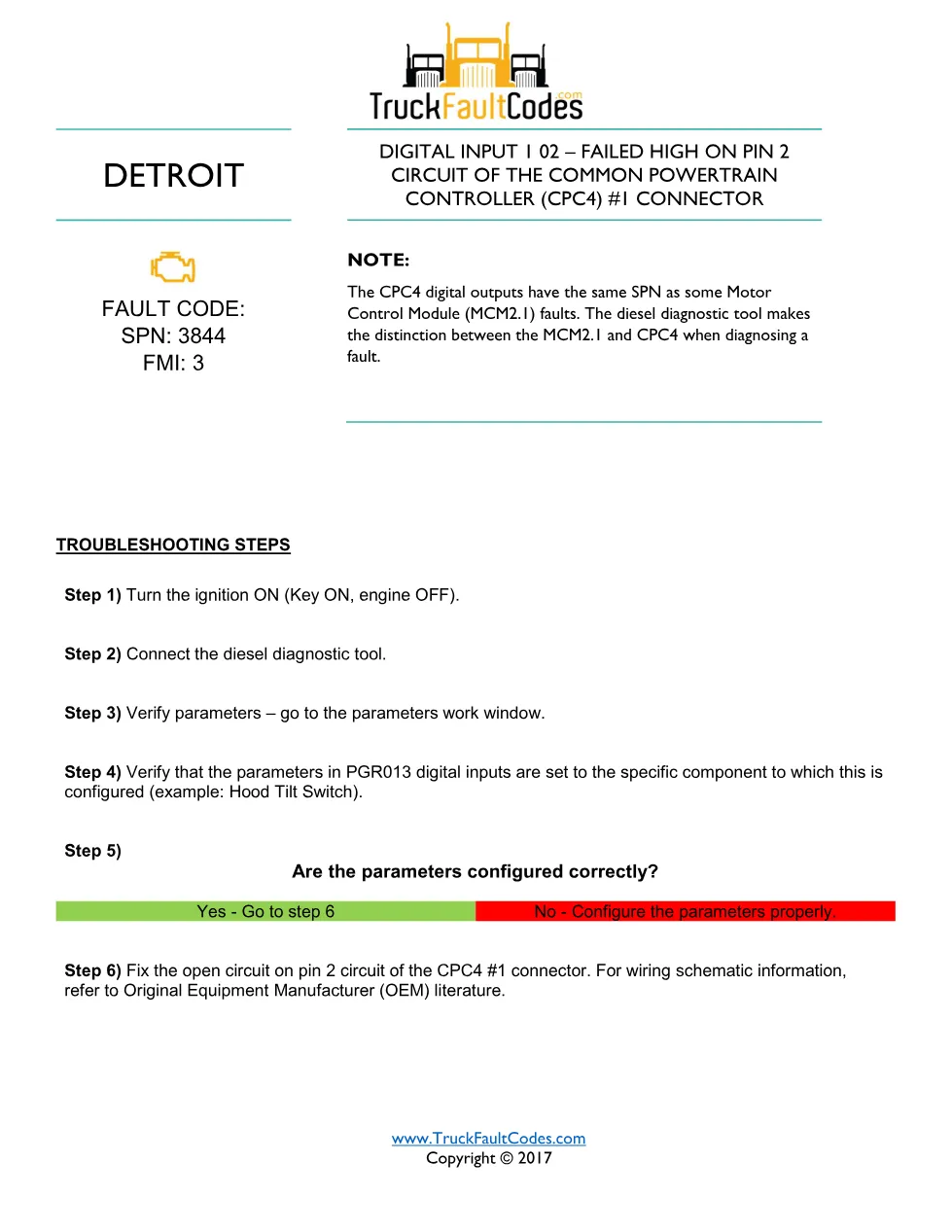 SPN 3844 FMI 3 — Detroit DD Series Fault Code (CPC4 Digital - page 1 is available after signing in
