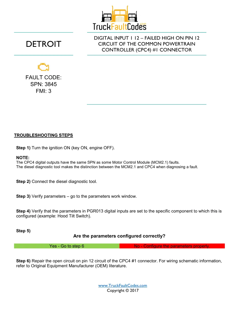 SPN 3845 FMI 3 — Detroit DD Series Fault Code (CPC4 Digital - preview page 1 of 2