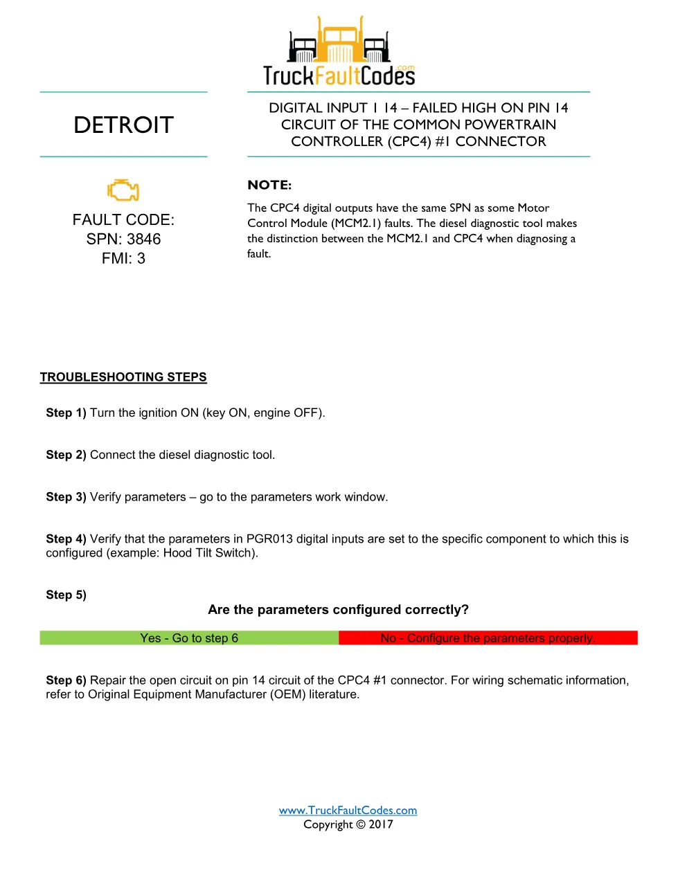 SPN 3846 FMI 3 — Detroit DD Series Fault Code (CPC4 Digital - page 1 is available after signing in