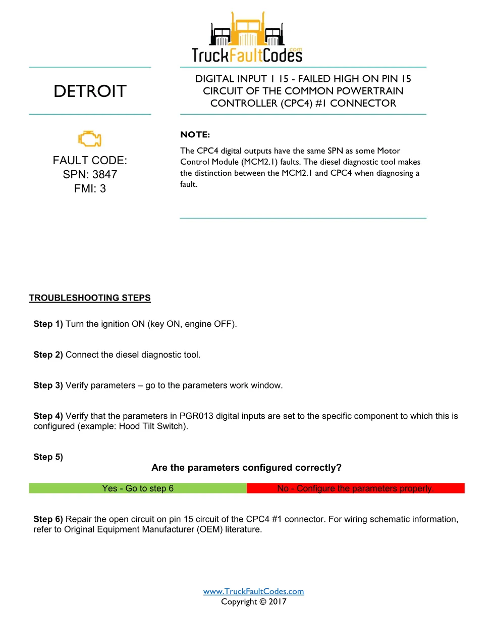 SPN 3847 FMI 3 — Detroit DD Series Fault Code (CPC4 Digital - page 1 is available after signing in