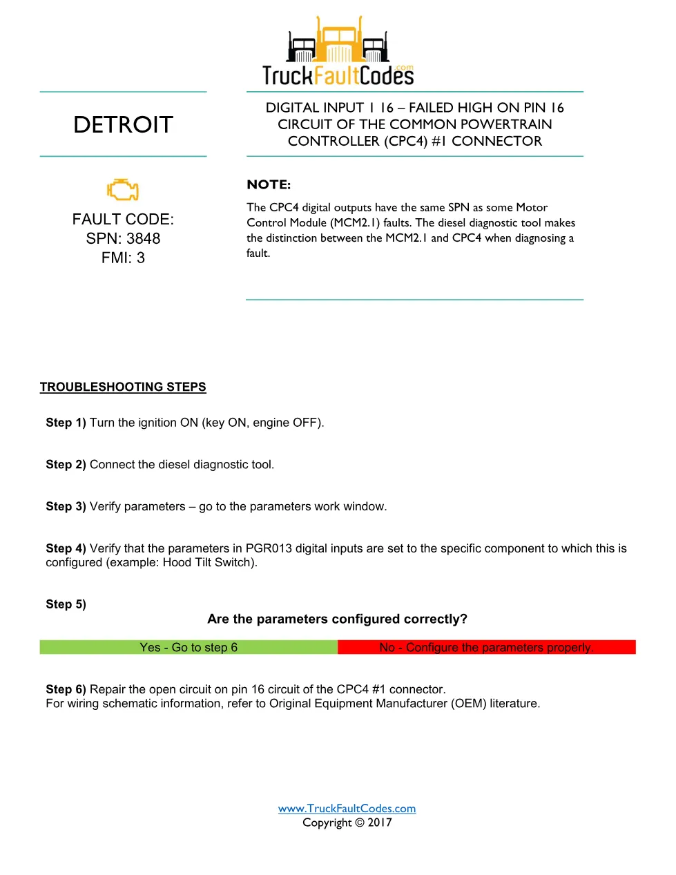 SPN 3848 FMI 3 — Detroit DD Series Fault Code (CPC4 Digital - page 1 is available after signing in
