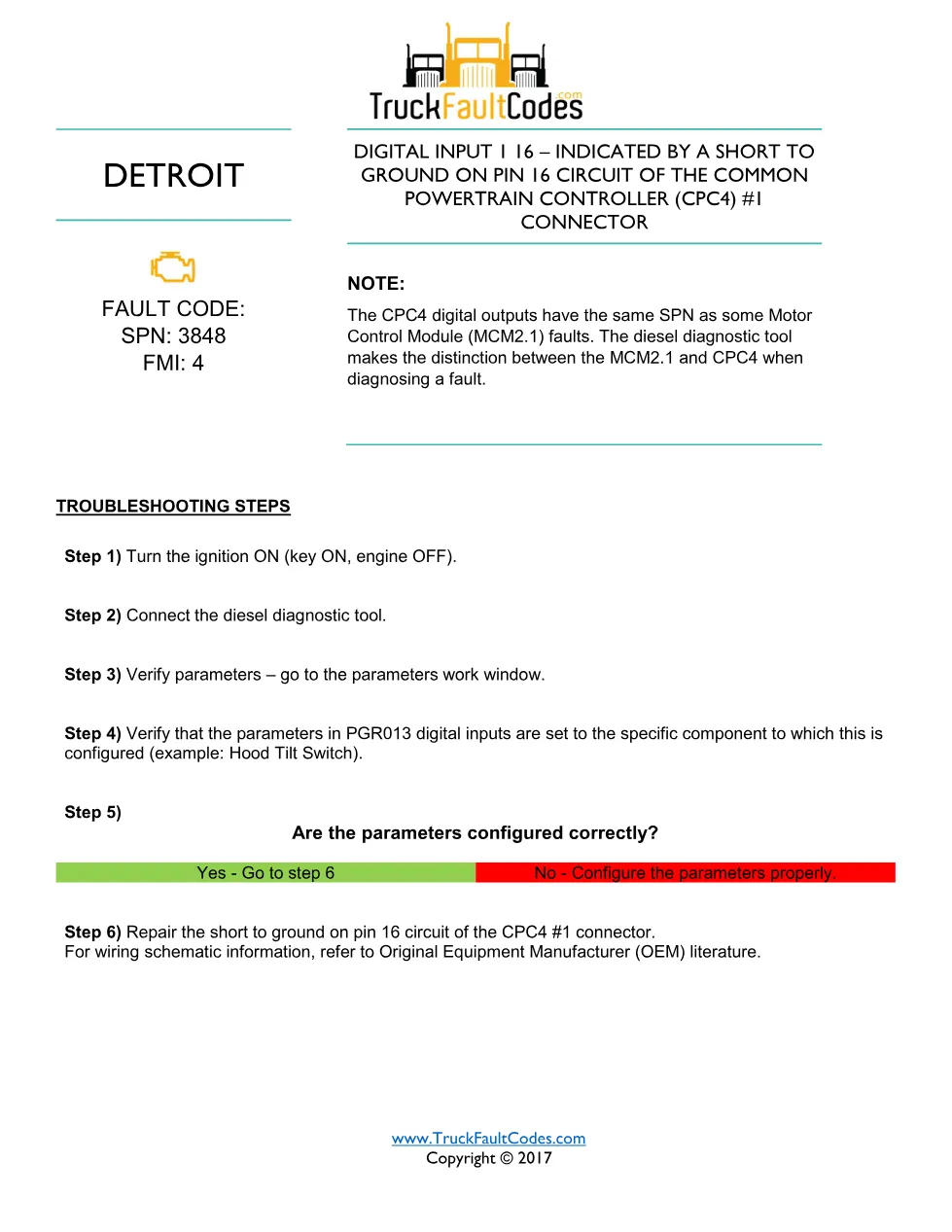 SPN 3848 FMI 4 — Detroit DD Series Fault Code (CPC4 Digital - page 1 is available after signing in