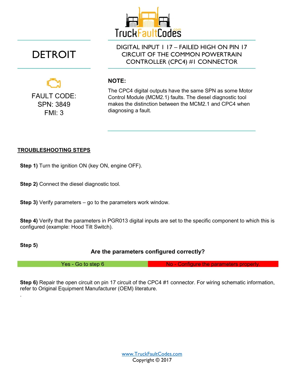 SPN 3849 FMI 3 — Detroit DD Series Fault Code (CPC4 Digital - page 1 is available after signing in