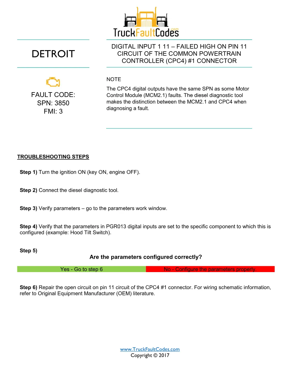 SPN 3850 FMI 3 – Detroit DD Series CPC4 Digital Input Fault Code - page 1 is available after signing in