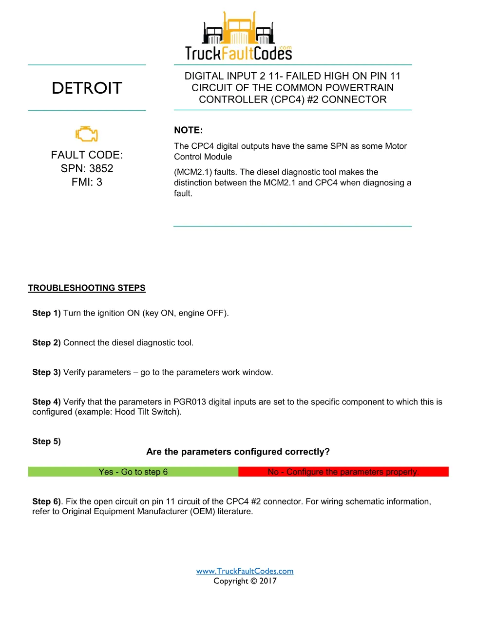 SPN 3852 FMI 3 – Detroit DD Series CPC4 Digital Input Fault Code - page 1 is available after signing in