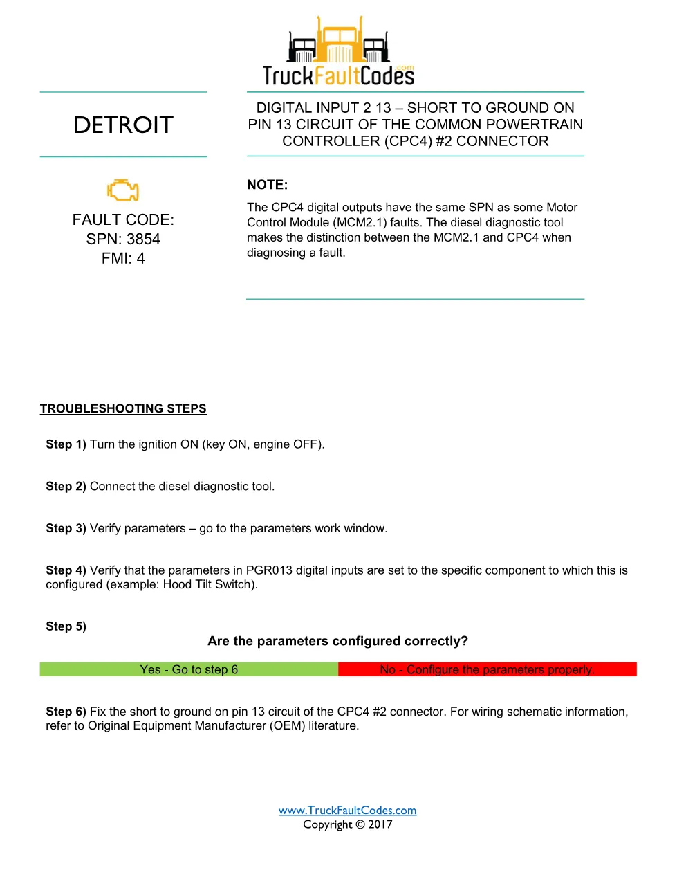 SPN 3854 FMI 4 – Detroit DD Series CPC4 Digital Input Fault Code - page 1 is available after signing in