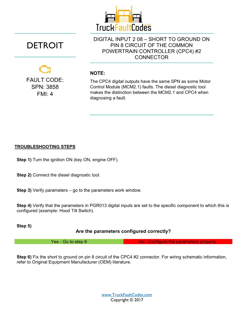 SPN 3858 FMI 4 – Detroit DD Series CPC4 Digital Input Fault Code - page 1 is available after signing in