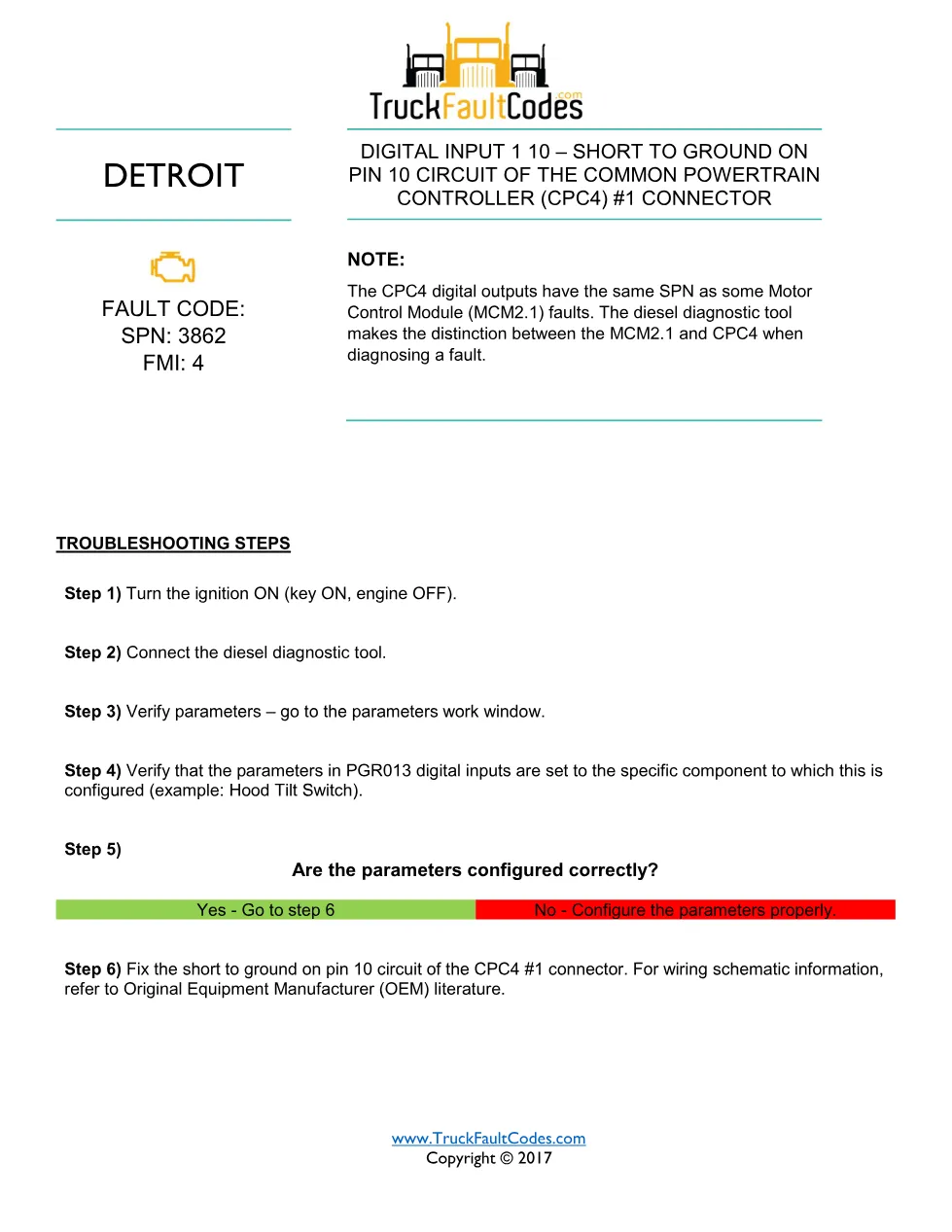 SPN 3862 FMI 4 — Detroit DD Series CPC4 Digital Input 1 10 Fault - page 1 is available after signing in